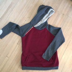 Burgundy Quilted Double-hood Sweatshirt